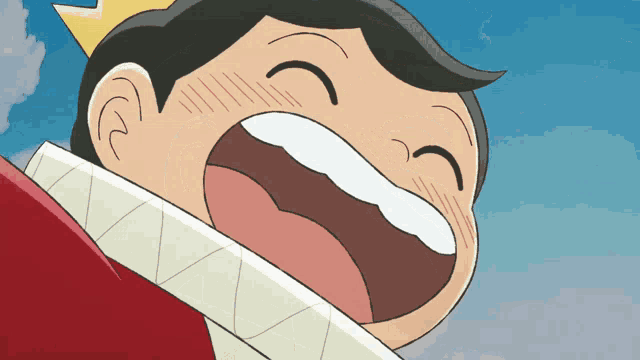 a cartoon character with a yellow crown on his head