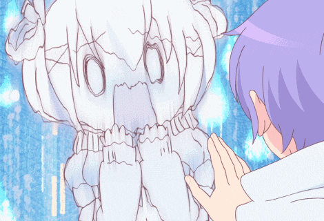 a drawing of a boy and a girl with a purple hair