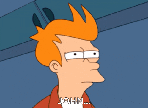 a cartoon character with red hair says john on the bottom