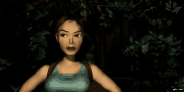 a computer generated image of a woman in a dark forest with the website gifx.com visible in the corner
