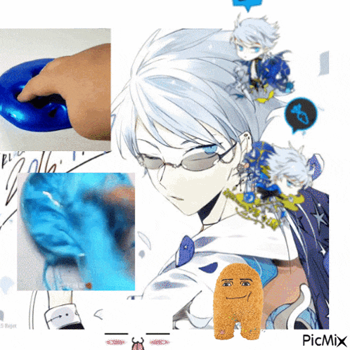 a collage of pictures including one of a person using a blue mouse and a picture of a boy with glasses