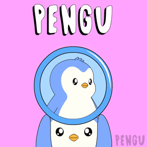 a penguin is looking through a magnifying glass with the word pengu written above it