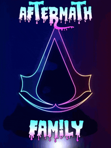 a poster for aftermath family shows a rainbow colored assassin 's creed symbol