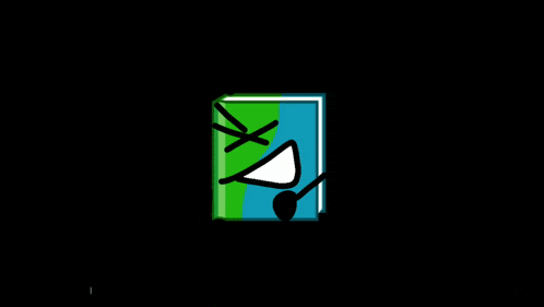 a cartoon drawing of a book with a face on a black background .