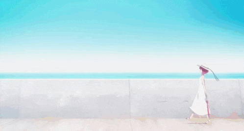 a girl with red hair wearing a white hat is standing on the beach