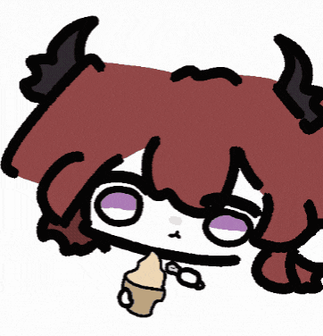 a cartoon drawing of a girl with horns and a cup of ice cream
