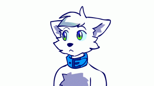 a drawing of a white furry animal with a blue collar
