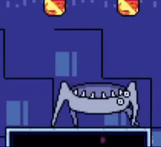 a cartoon drawing of a monster standing in front of a building with a rocket coming out of it .