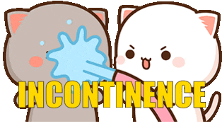 two cartoon cats are standing next to each other with the word incontinence written in yellow letters