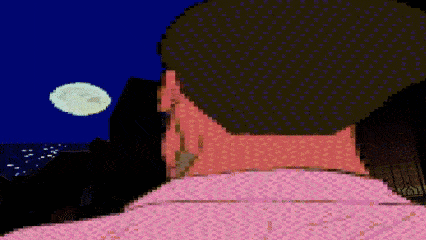 a pixelated image of a man 's head with a full moon in the background