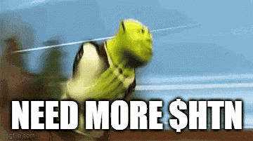 shrek from shrek is running with the words need more shtn