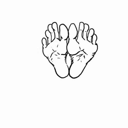 a black and white drawing of a person 's hands and feet .