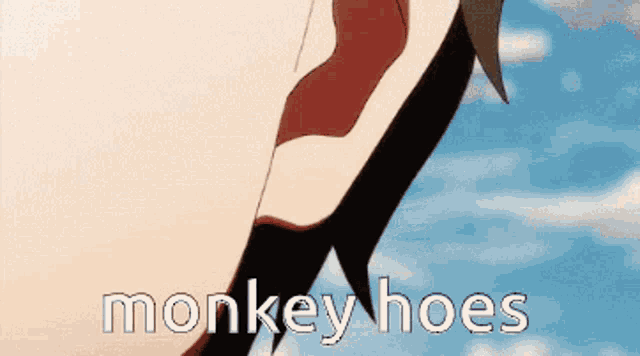 a close up of a person 's ear with the words monkey hoes written below it