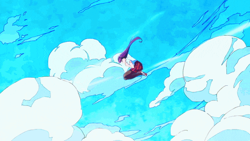 a cartoon drawing of two people flying through the air