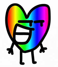 a rainbow heart with arms and legs and a face