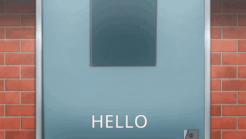 a door with the word hello on it