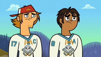 two cartoon boys are standing next to each other wearing baseball uniforms and jerseys .