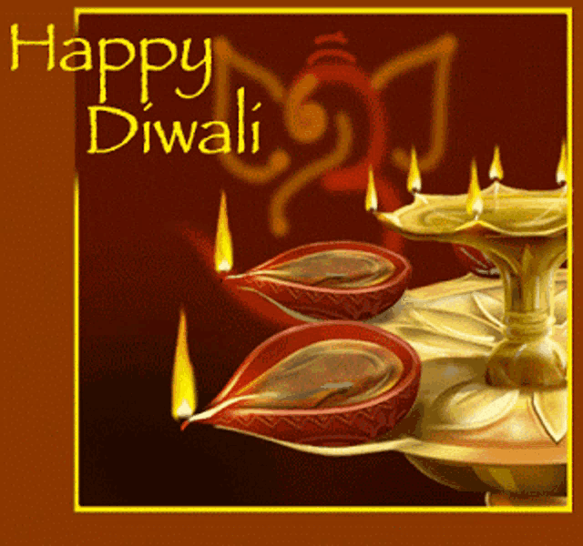 a happy diwali greeting card with candles lit up