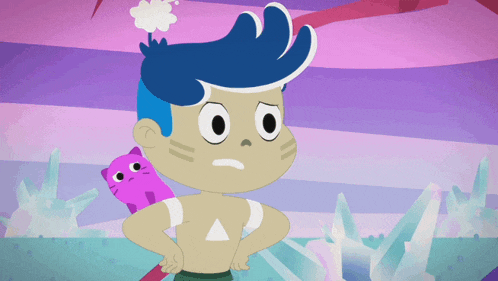 a cartoon character with a cat on his back