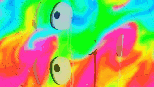 a colorful drawing of a cartoon character 's face