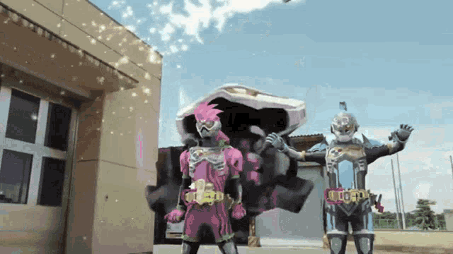 a couple of cartoon characters standing next to each other