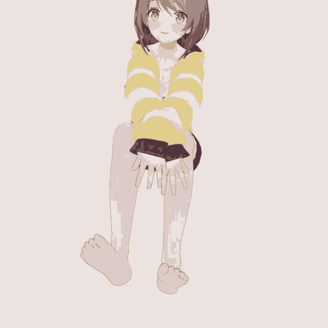 a 3d model of a girl wearing a yellow and white striped sweater