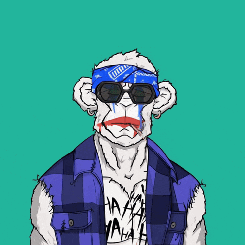 a drawing of a monkey wearing sunglasses and a bandana that says ' a ' on it