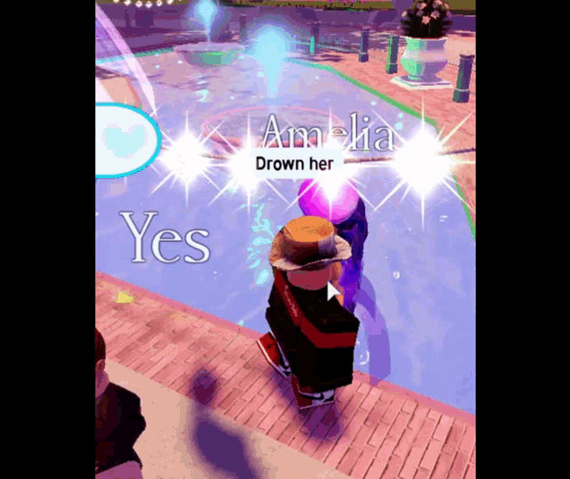 a screenshot of a video game where amelia has drown her