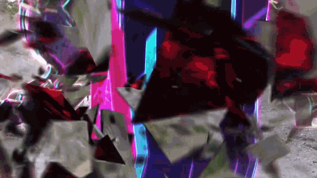 a bunch of cards are flying in the air with a purple background