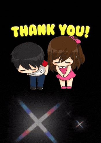 a poster that says thank you with a boy and girl