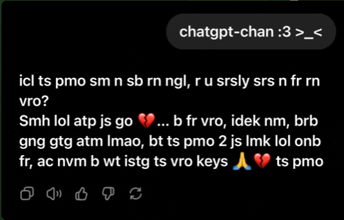 a text message from chatgpt-chan with a broken heart in the middle