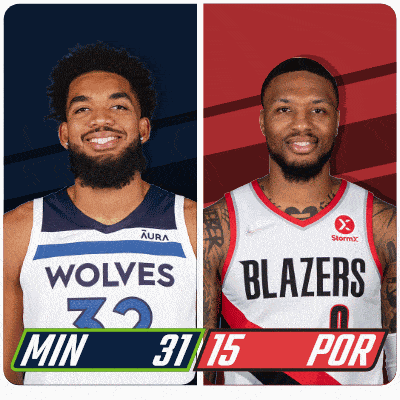two basketball players from the wolves and blazers are shown