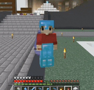 a person in a minecraft game with the number 59 on the bottom