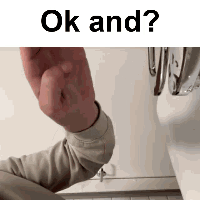 a person 's arm is shown with the words " ok and " written above it