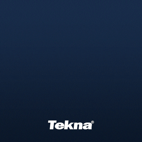 a blue and yellow tekna air compressor sits on a dark blue background