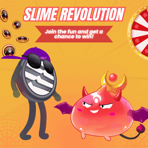 a poster for slime revolution shows a devil and a watch