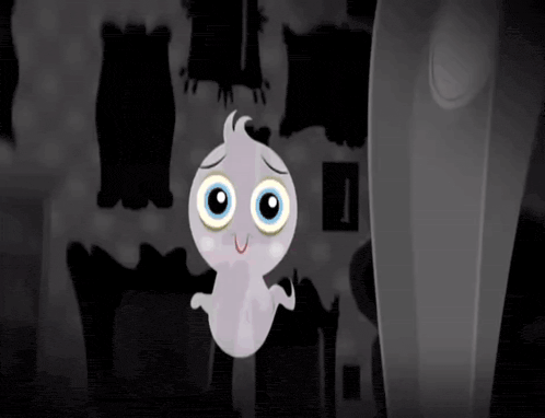 a cartoon of a ghost with big eyes and a sad face