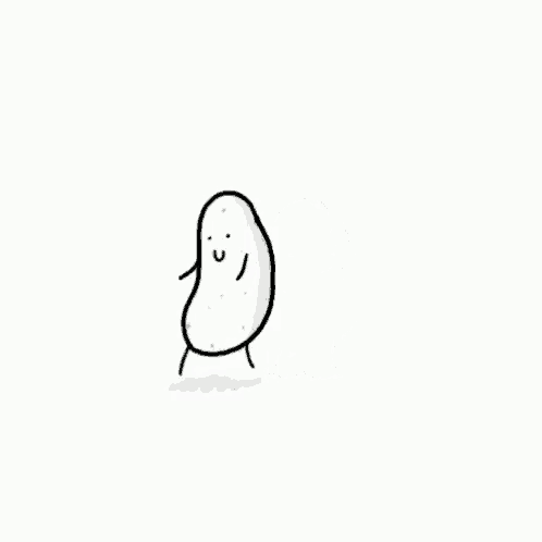 a black and white drawing of a potato with a smiling face .