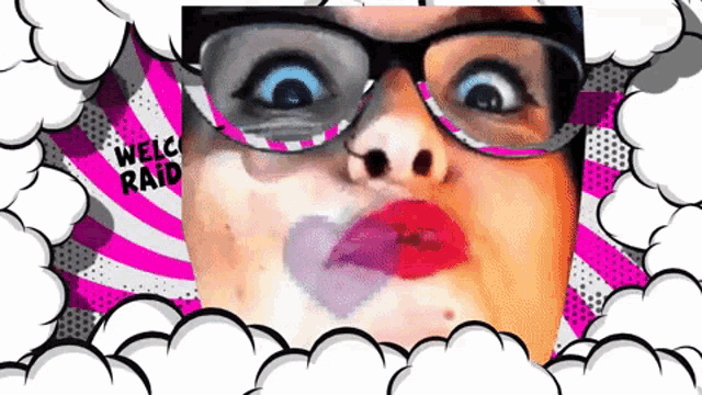 a cartoon of a woman wearing glasses with the word weic raid written on the bottom