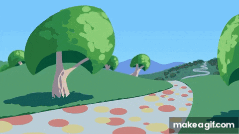 a cartoon of mickey mouse walking down a path with the words make a gif.com at the bottom