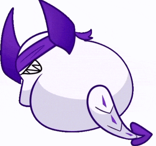 a cartoon character with horns and a purple tail has a heart in its butt