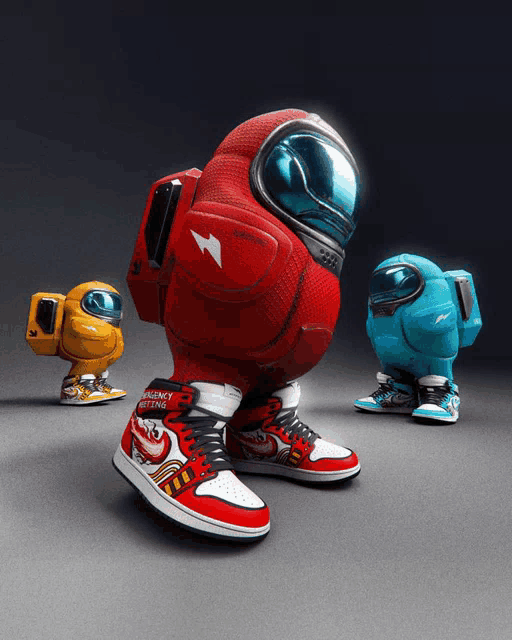 among us characters wearing nike shoes with emergency meeting on them
