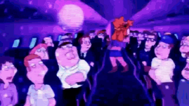 a group of cartoon characters are dancing in a club
