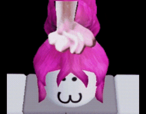 a cartoon character with pink hair and a white face is giving a middle finger .
