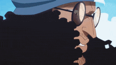 a close up of a cartoon character wearing glasses