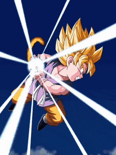 a cartoon character is flying through the air with a beam of light coming out of his chest