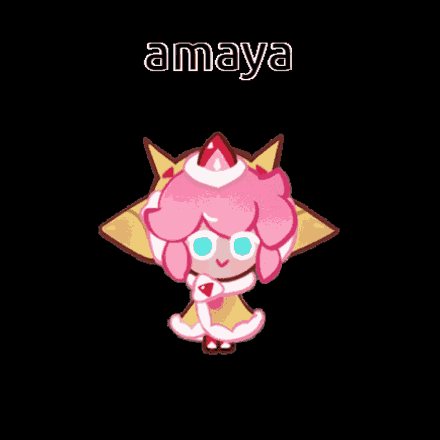 a cookie with a strawberry on her head and the name amaya