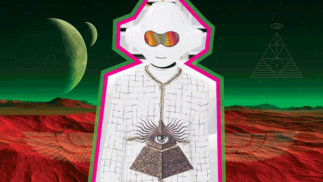 a painting of a person with a pyramid and an all seeing eye on it