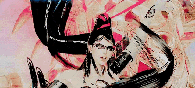 a painting of a woman with glasses and a ponytail