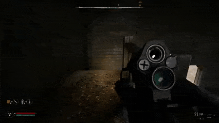 a silhouette of a person holding a gun in a dark room in a video game .